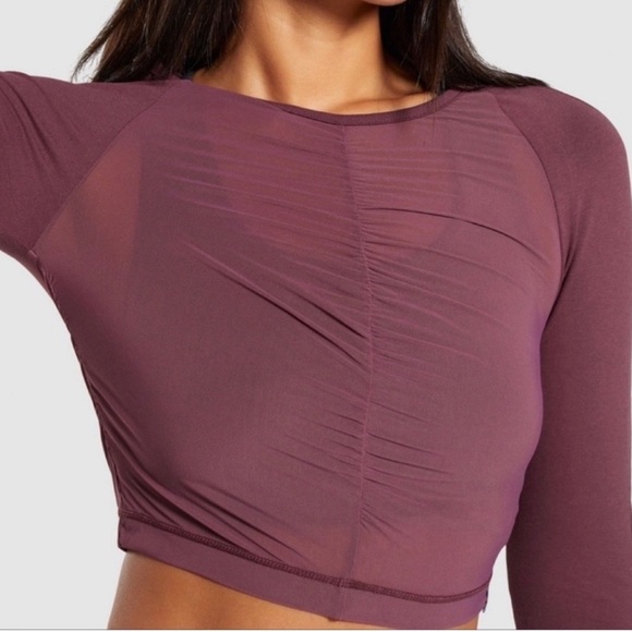 Gymshark Aura Ruched Mesh/Sheer Long Sleeve Crop Top - Picture 1 of 8